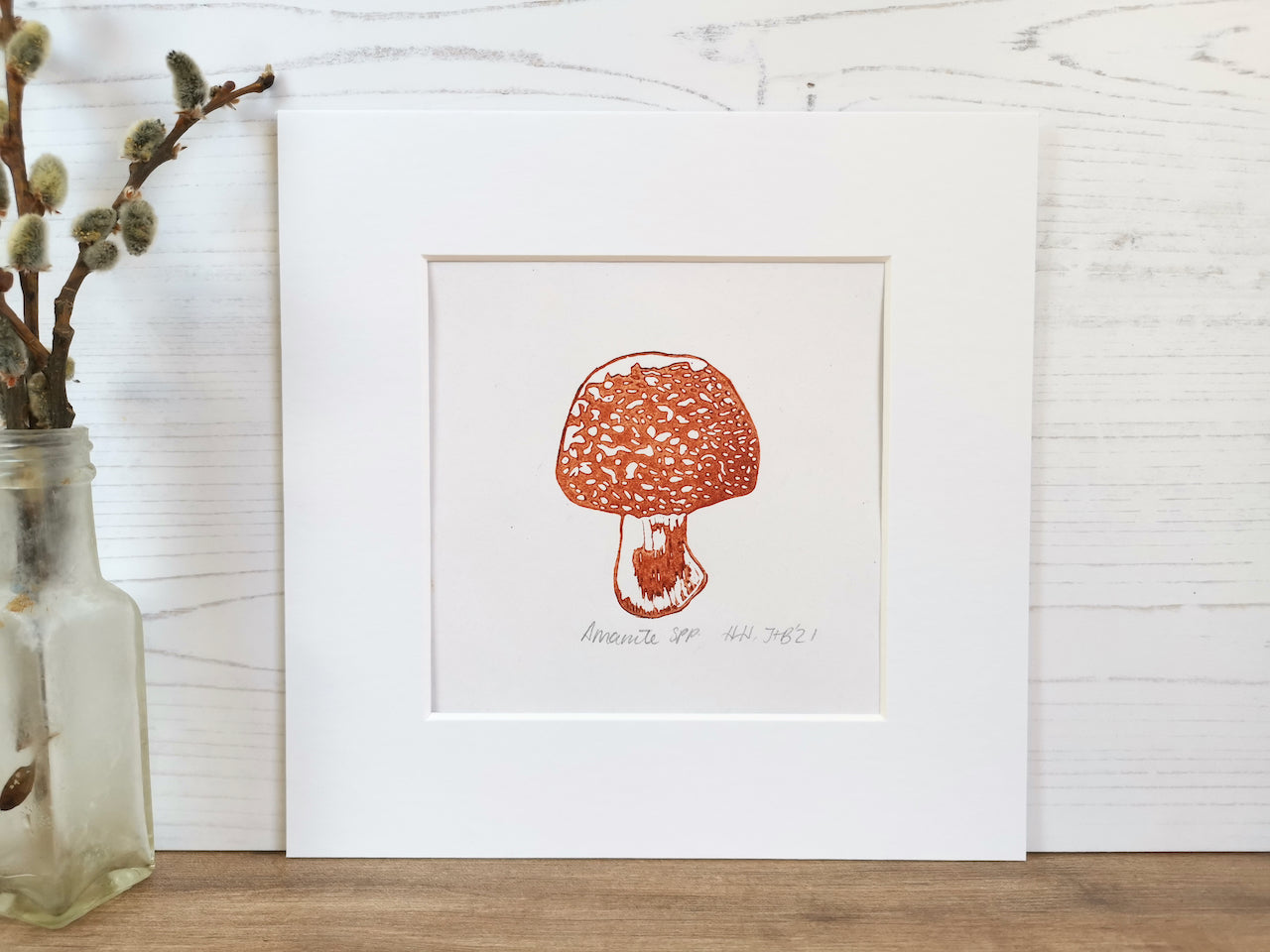 Mini amanita spp. fungi prints - hand printed lino art print wall decor