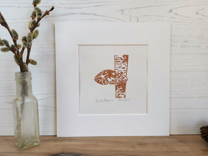 Birch Polypore fungi - original linocut print