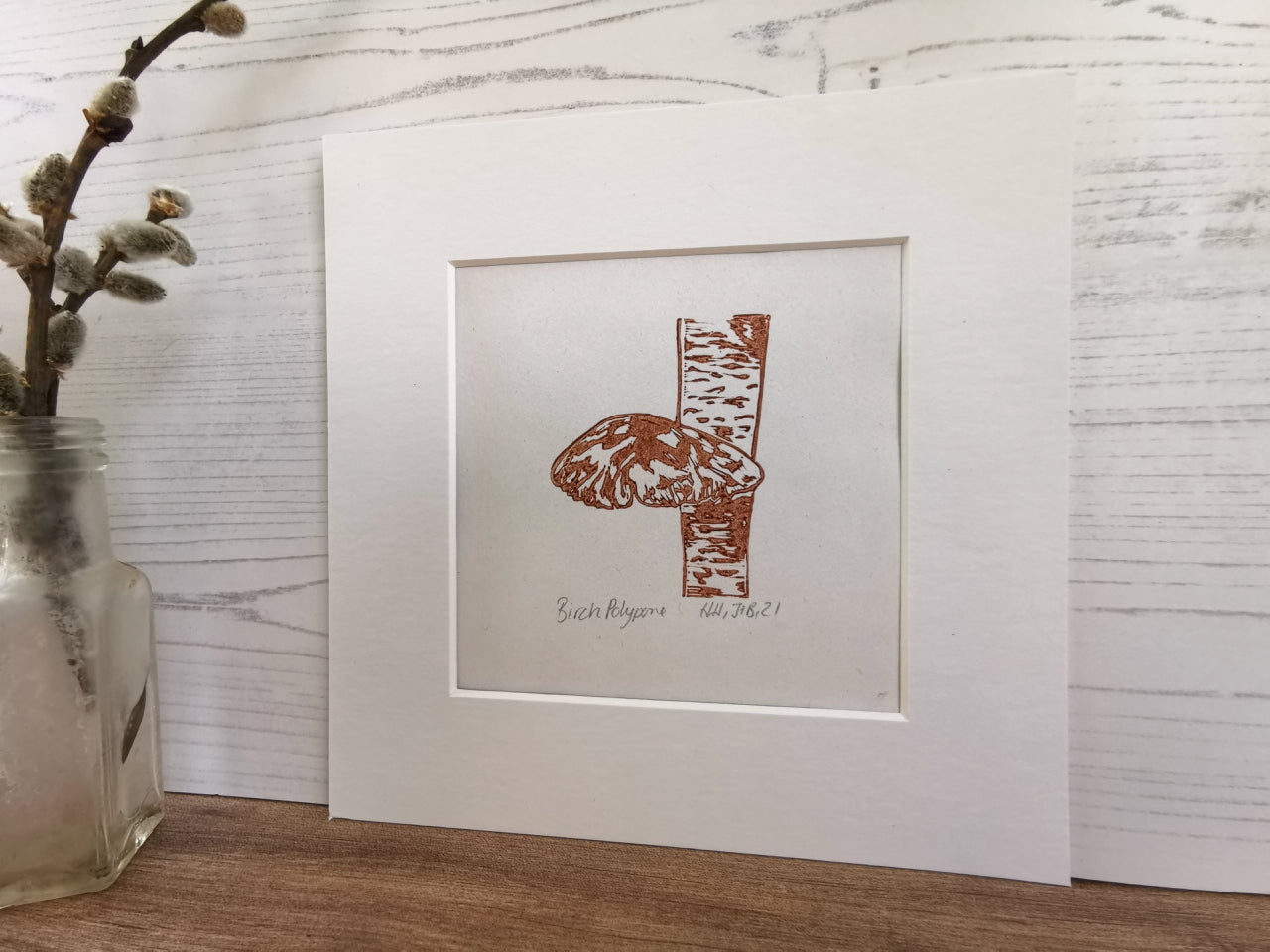 Birch Polypore fungi - original linocut print