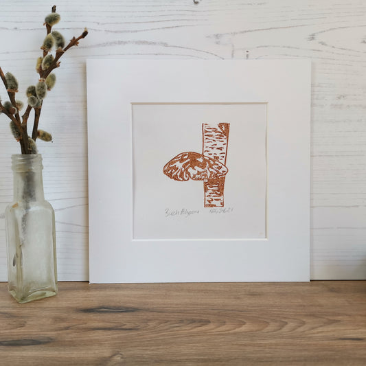 Birch Polypore fungi - original linocut print