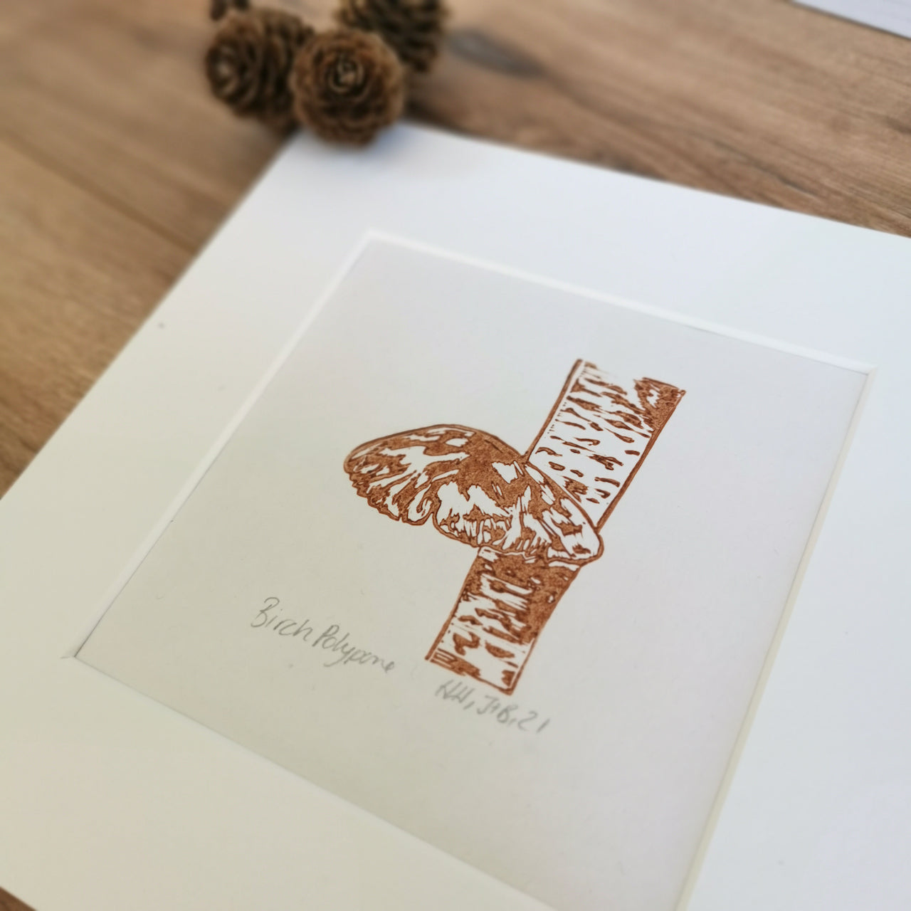 Birch Polypore fungi - original linocut print