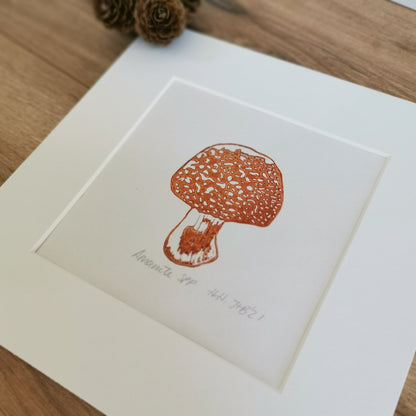 Amanita Fungi- original linocut