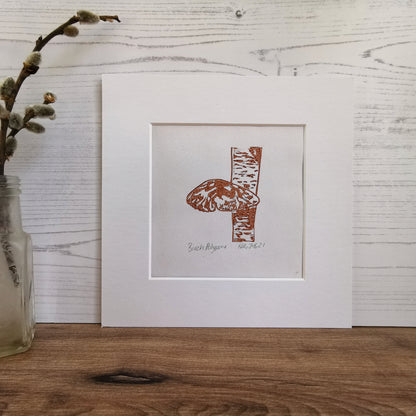 Birch Polypore fungi - original linocut print