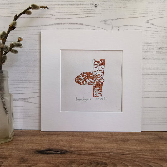 Birch Polypore fungi - original linocut print
