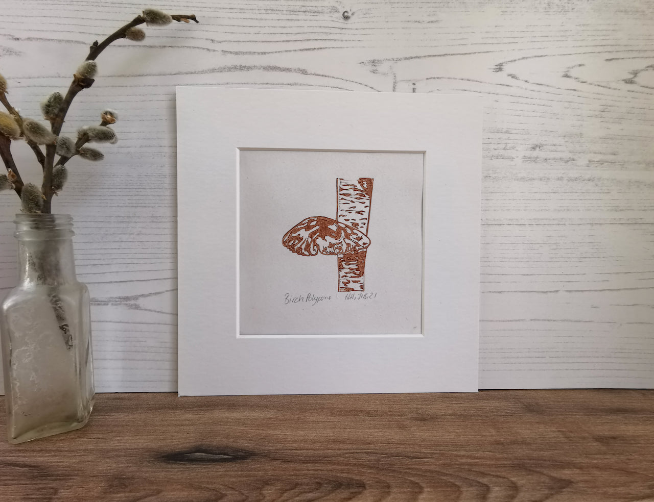 Birch Polypore fungi - original linocut print