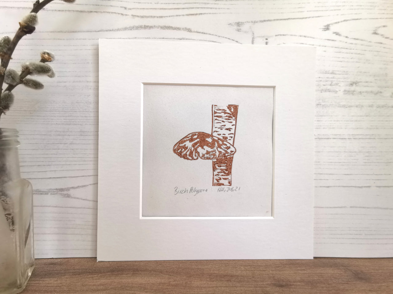 Birch Polypore fungi - original linocut print
