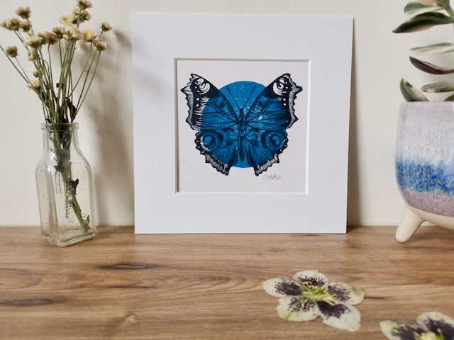 Butterfly Linocut art print, hand printed by Jackdaw and Bear