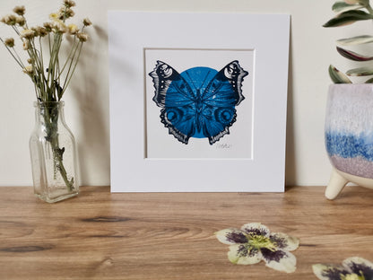 Butterfly Linocut art print, hand printed by Jackdaw and Bear