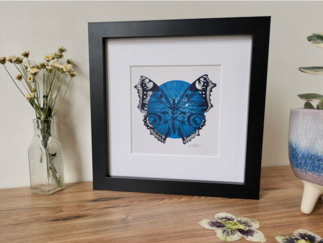 Butterfly Linocut art print, hand printed by Jackdaw and Bear