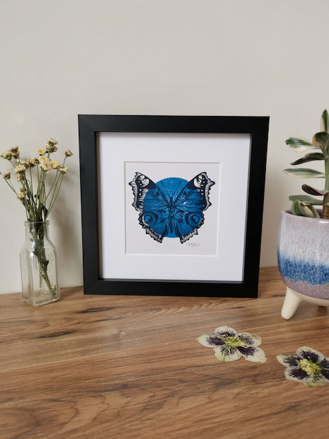 Butterfly Linocut art print, hand printed by Jackdaw and Bear