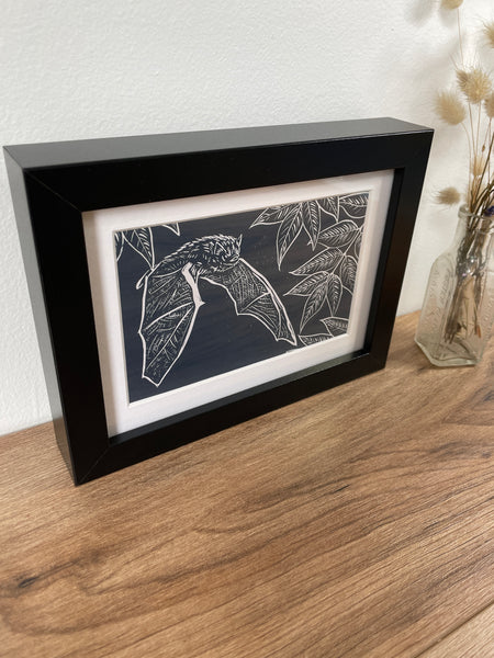 Pipistrelle Bat hand printed linocut nature art print