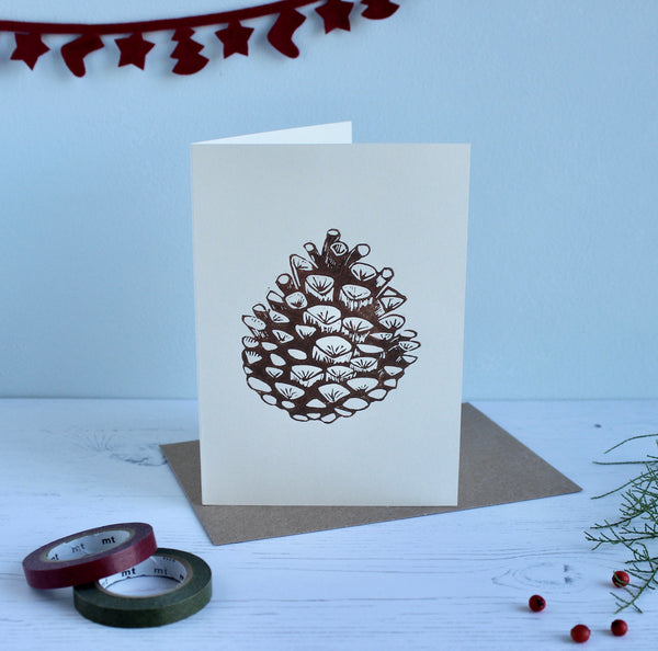 Hand printed Pine cone Christmas Card