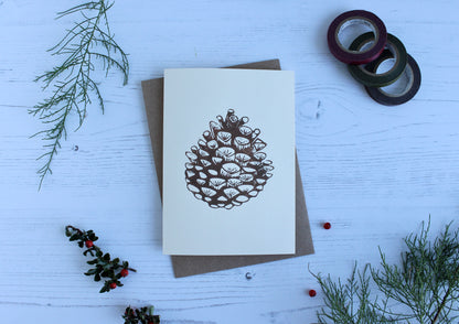 Hand printed Pine cone Christmas Card