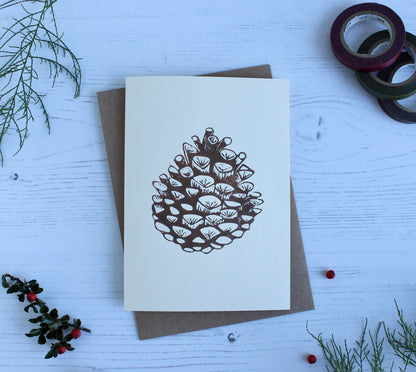 Hand printed Pine cone Christmas Card