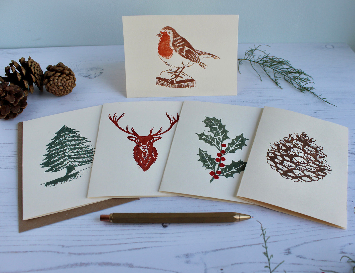 Hand printed Pine cone Christmas Card