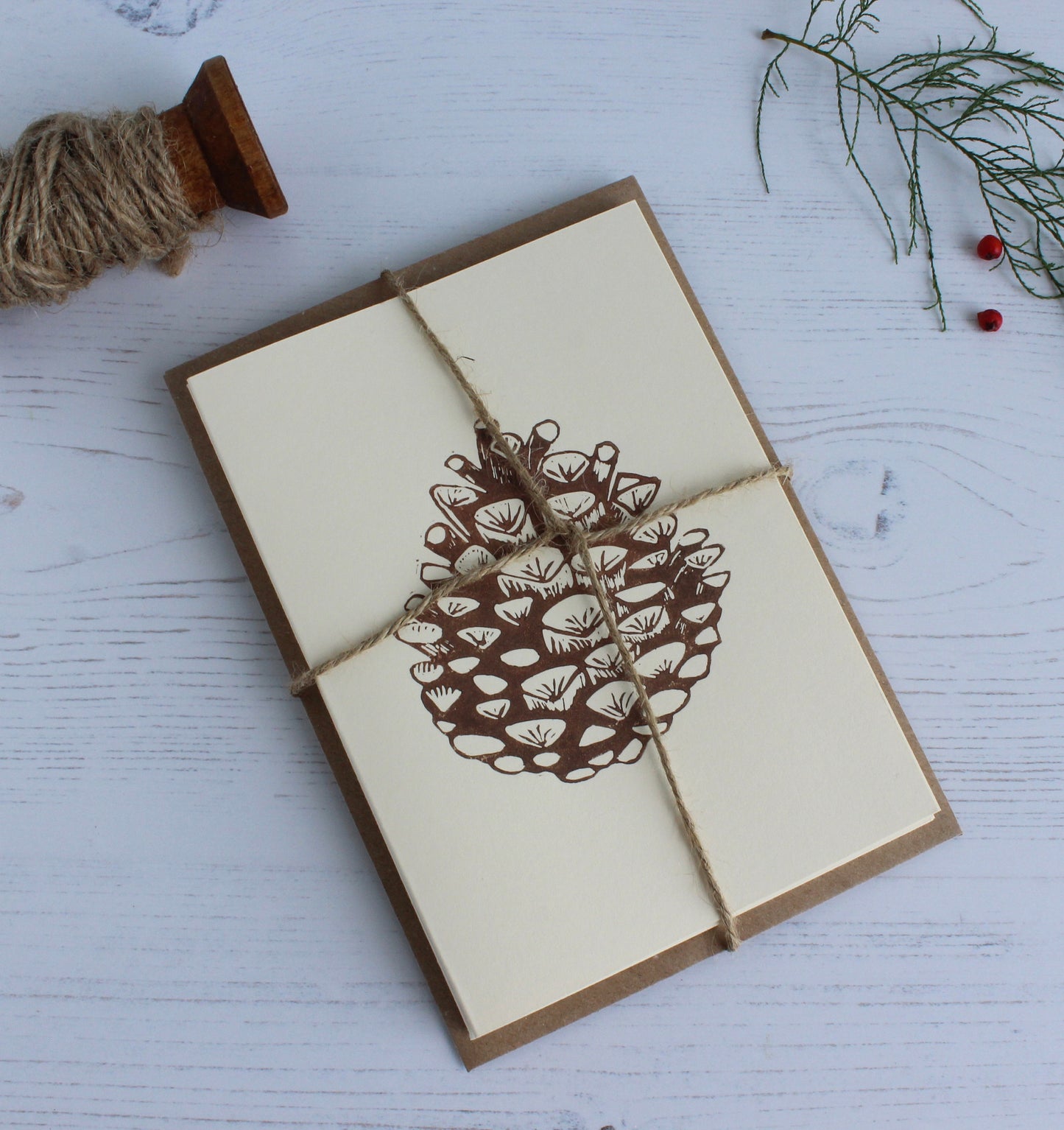 Hand printed Pine cone Christmas Card