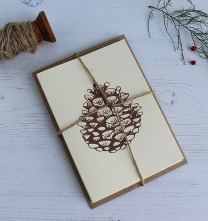 Hand printed Pine cone Christmas Card