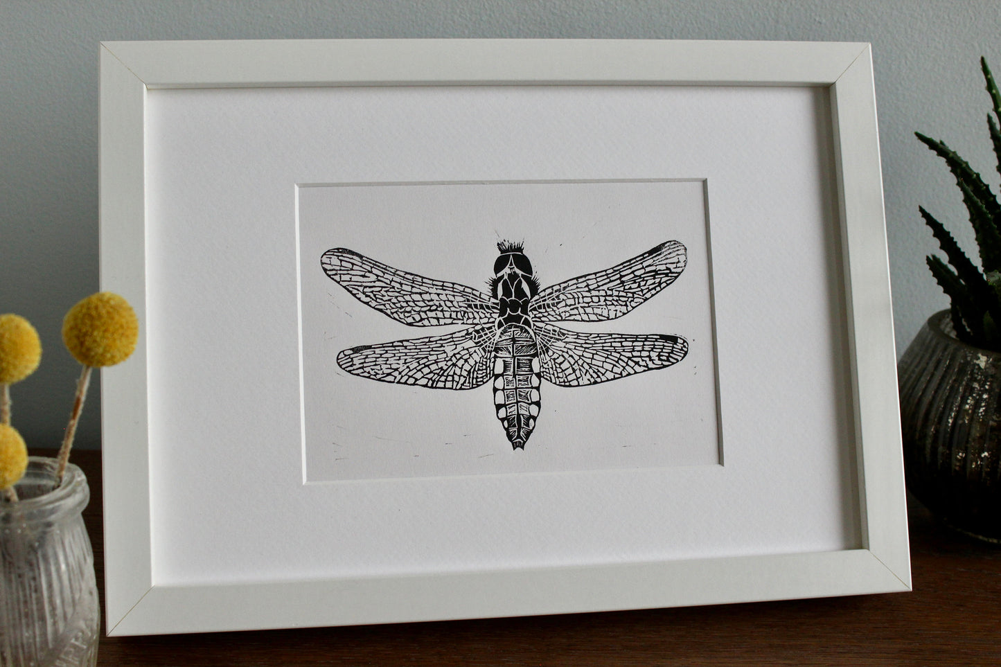 Female Broad Bodied Chaser Dragonfly original Linocut insect print