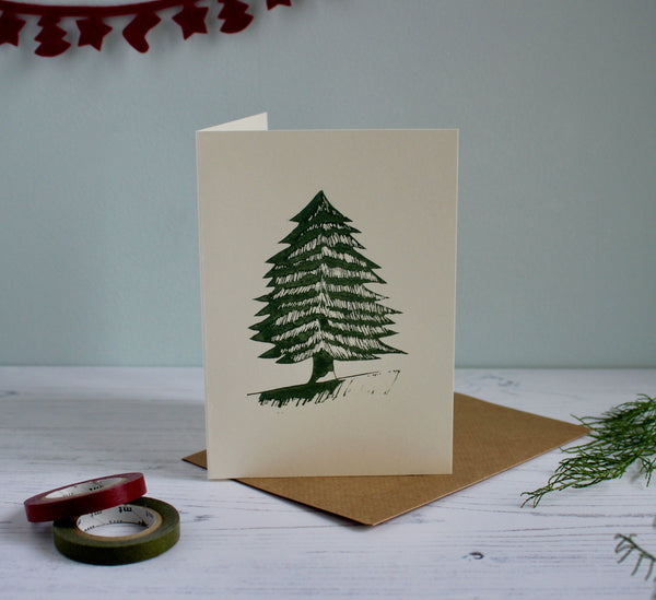 Hand printed Pine forest tree, Christmas tree card