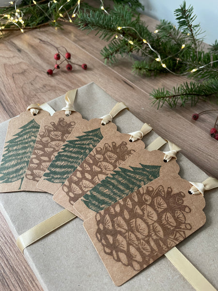 Christmas Gift Tags, set of 6 hand printed