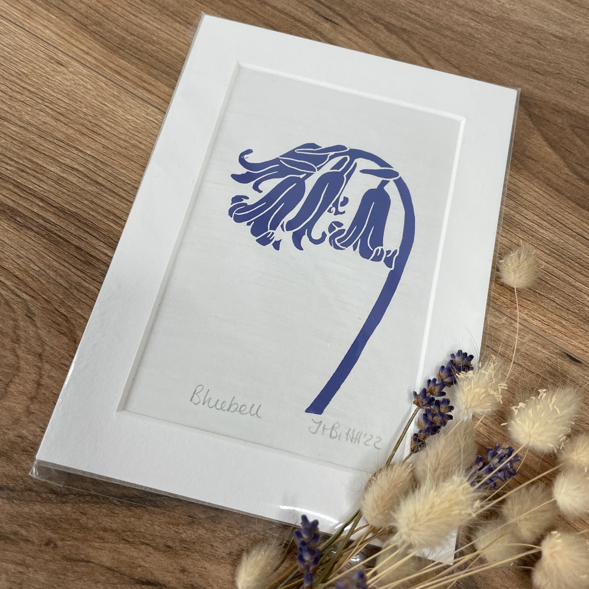 Bluebell botanical linocut print