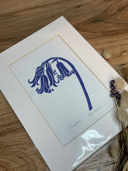 Bluebell botanical linocut print