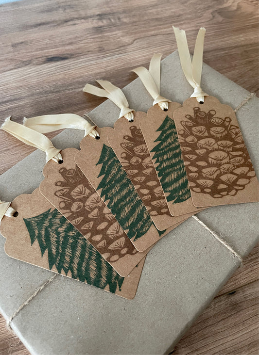 Christmas Gift Tags, set of 6 hand printed