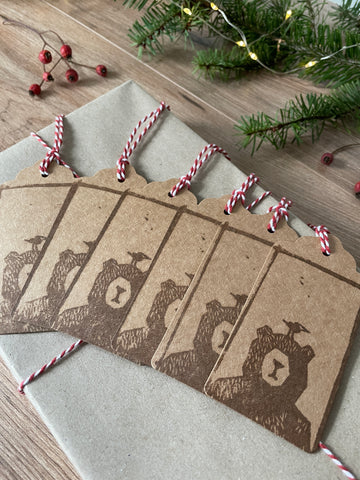 Christmas Bear and Bird Gift Tags handprinted pack of 6