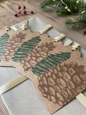 Christmas Gift Tags, set of 6 hand printed