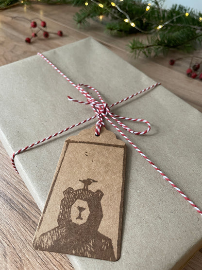 Christmas Bear and Bird Gift Tags handprinted pack of 6