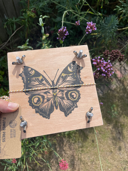Small Wooden Flower Press - with hand printed lino cut design