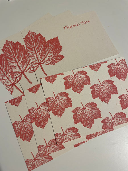Great Maple notecards, notelets, mono print design postcards, A6 cards with envelopes