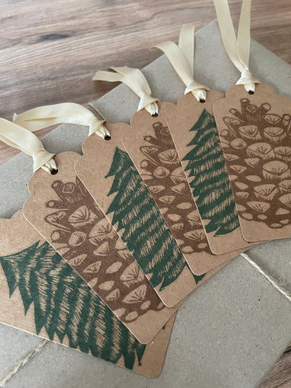 Christmas Gift Tags, set of 6 hand printed